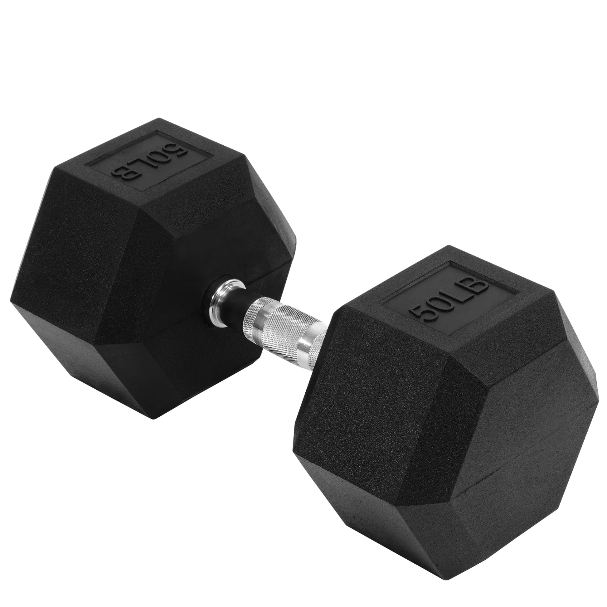 Rubber Encased Hex Dumbbell, 50Lbs, Single